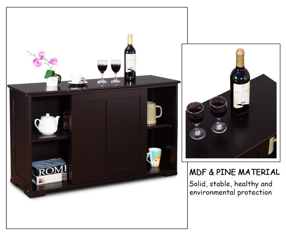 Modern Kitchen Storage Cupboard Cabinet With Sliding Door, Brown