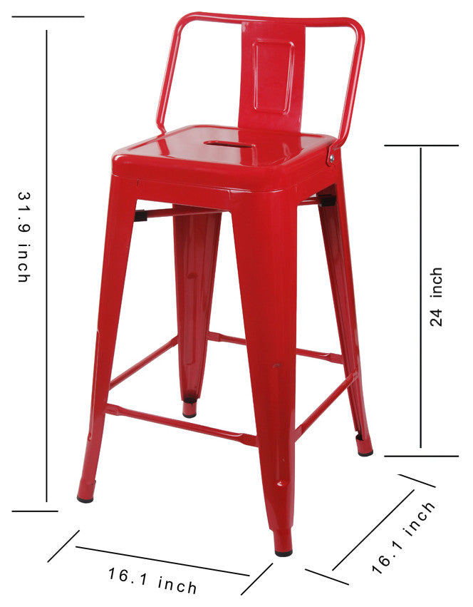 Lowback Red Metal Bar Stools, Set of 6