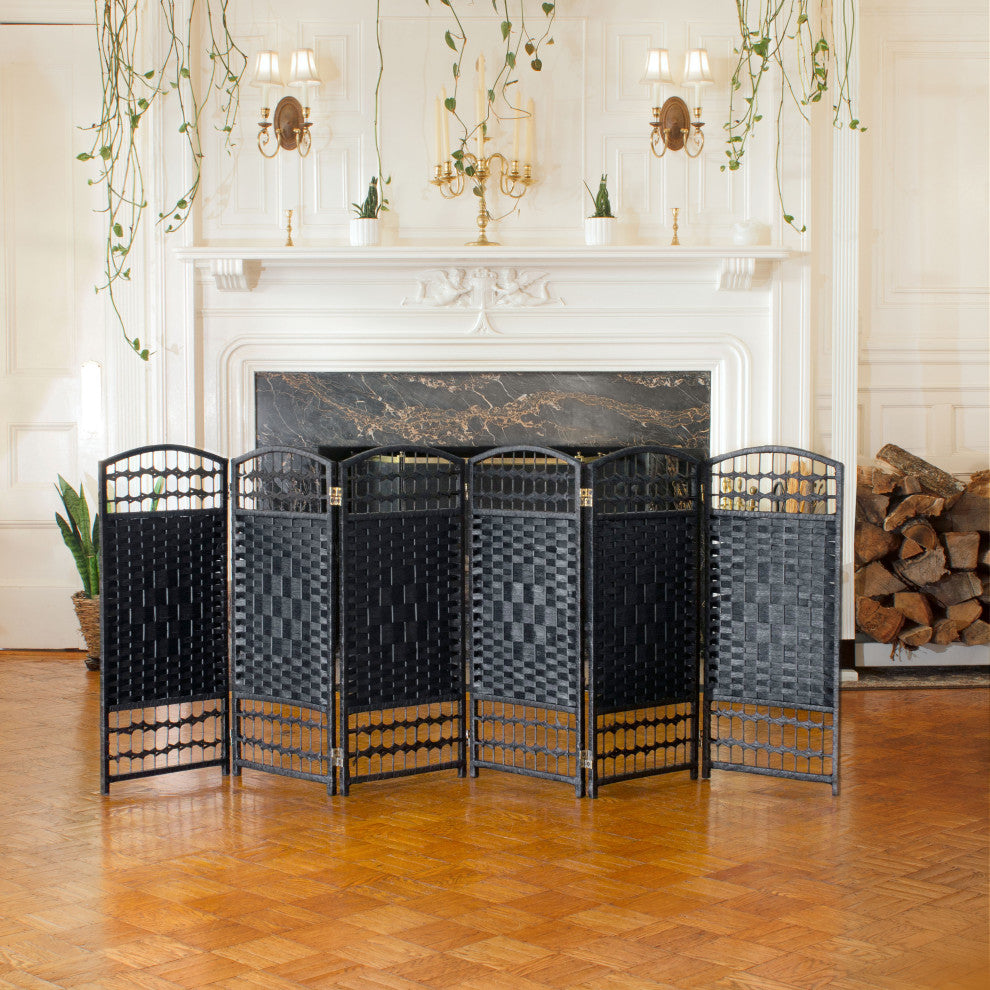 3 ft. Short Fiber Weave Room Divider Black 6 Panels