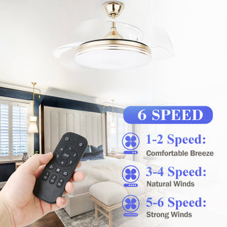 42" Modern Retractable Ceiling Fan with Light Kit and Remote Control 3 Blades, Gold, 42"