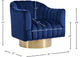 Farrah Velvet Upholstered Accent Chair, Navy, Gold Swivel Base