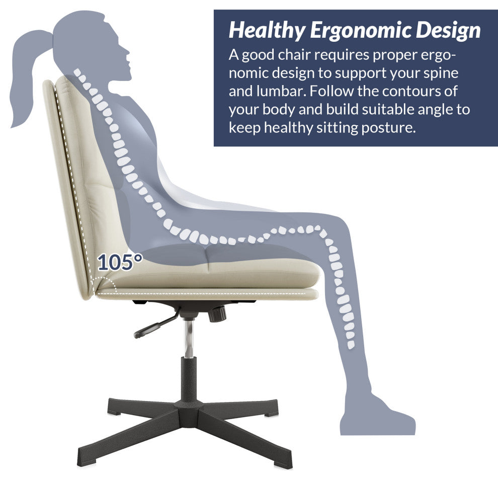 Swivel PU Leather Office Chair with Height Adjustment and Tilt Function, Beige