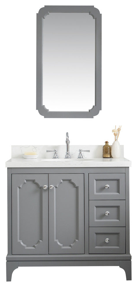 36" Wide Cashmere Gray Single Sink Quartz Carrara Bathroom Vanity
