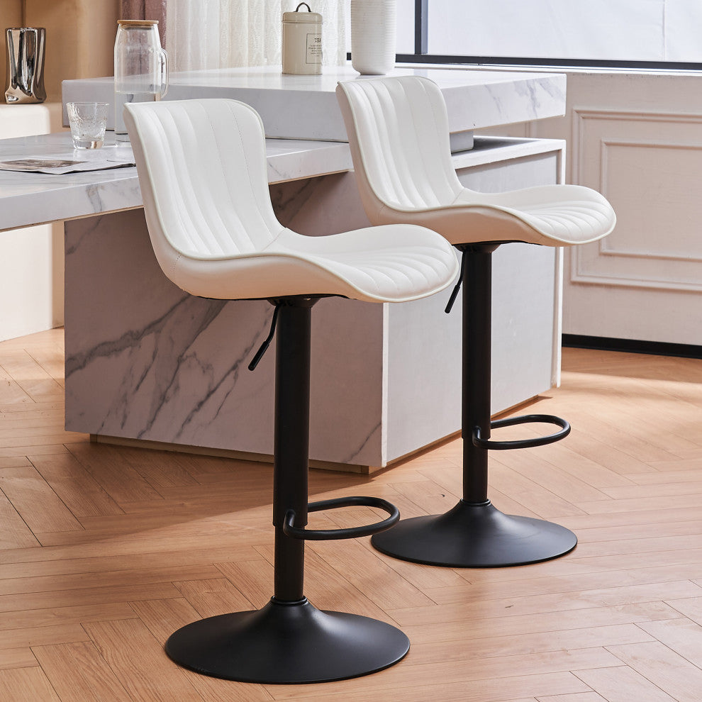 YOUNIKE Set of 2 Leather Bar Stool Adjustable, Swivel, Wingback, White