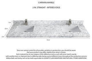 Malibu Mango 72 Double Sink Bath Vanity in Natural 2" Carrara Marble