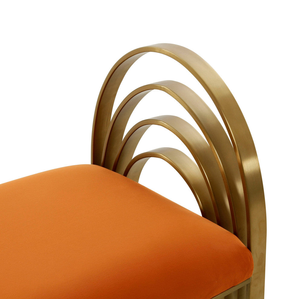 Mavis Velvet Bench, Art Deco Entryway Bench, Glam Luxe Gold Bed Bench, Cinnamon