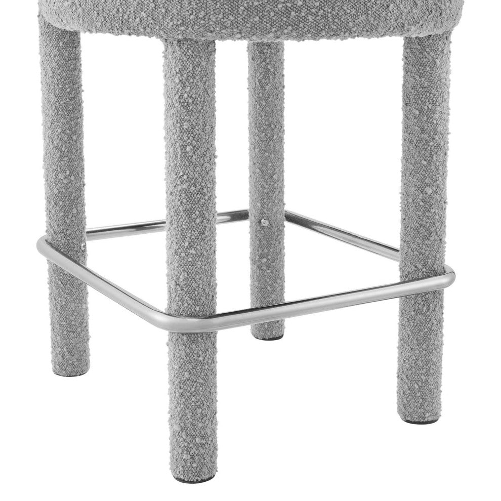Toulouse Boucle Fabric Counter Stool - Set of 2 - Light Gray Silver