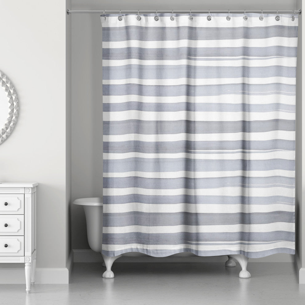 Blue and White Watercolor Stripe 71 x 74 Shower Curtain