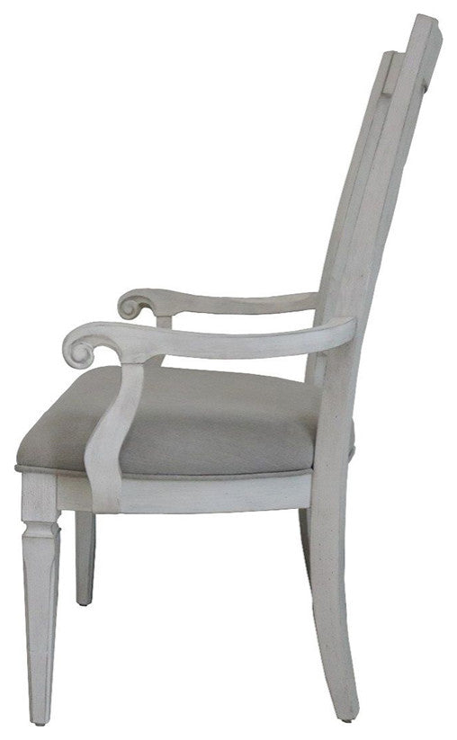 Set of 2 Dining Chairs with Armrest in Light Gray and Weathered White