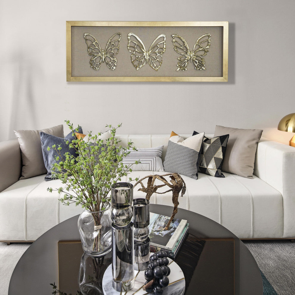 Wood Carving Butterfly Trio Shadow Box Wall DÃ©cor