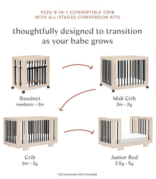 Yuzu 8-in-1 Convertible Crib With All-Stages Conversion Kits, Black