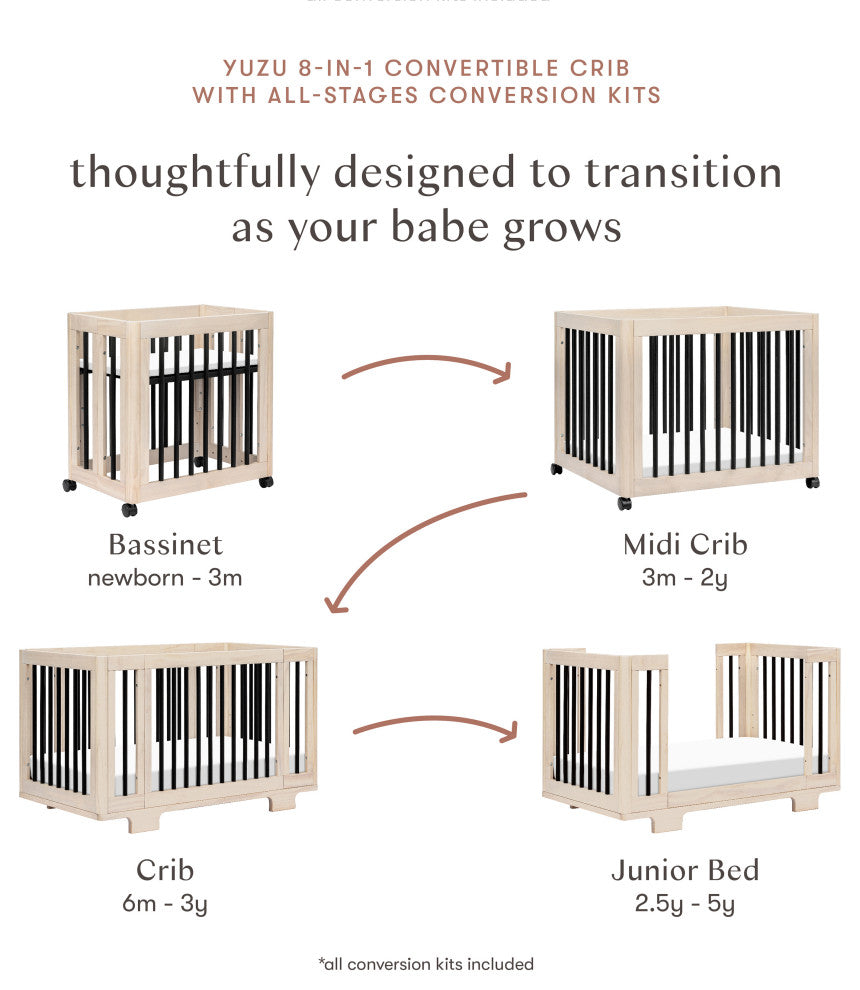 Yuzu 8-in-1 Convertible Crib With All-Stages Conversion Kits, Black
