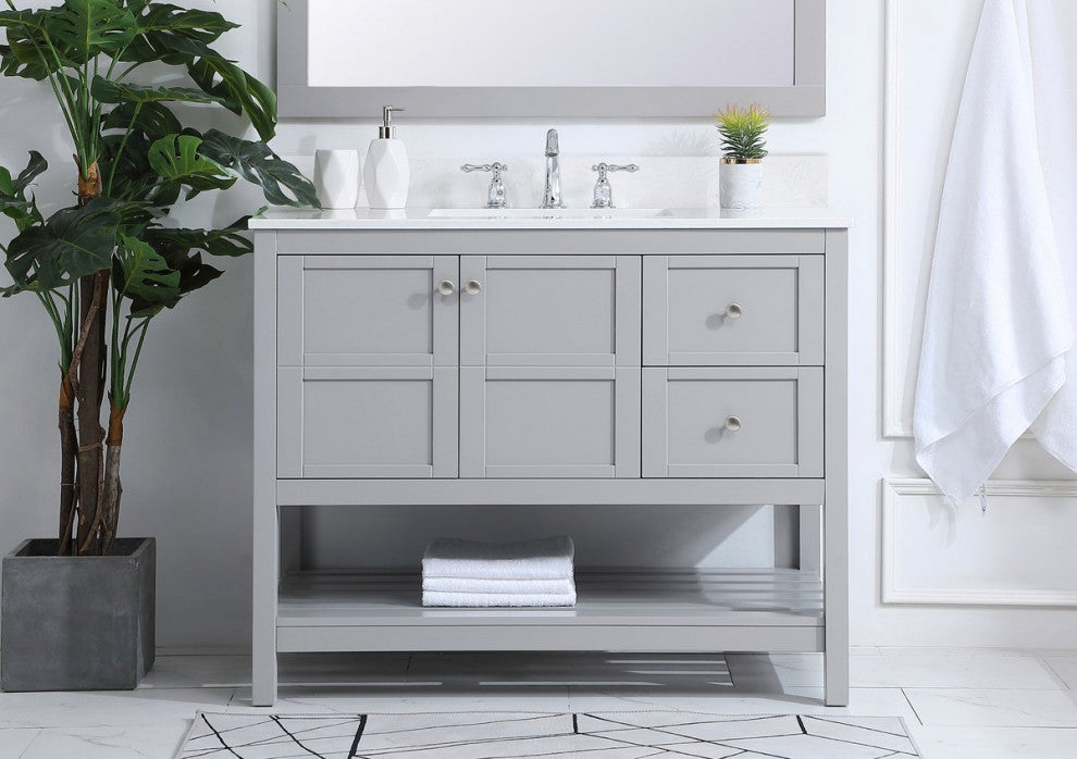 Tobias 42" Single Bathroom Vanity, Gray With Backsplash