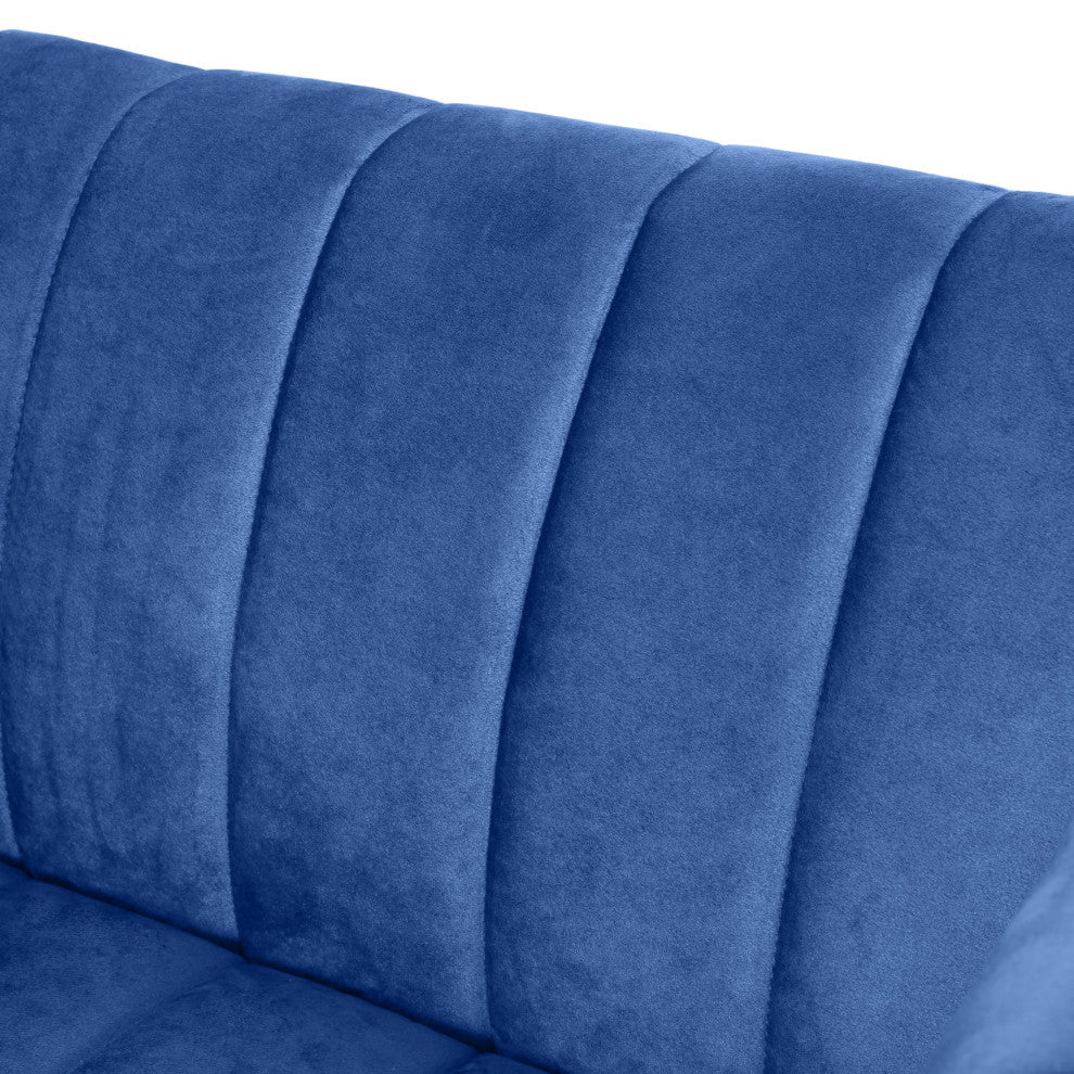 Judson Channel Stitch Velvet Club Chair, Navy Blue, Dark Brown