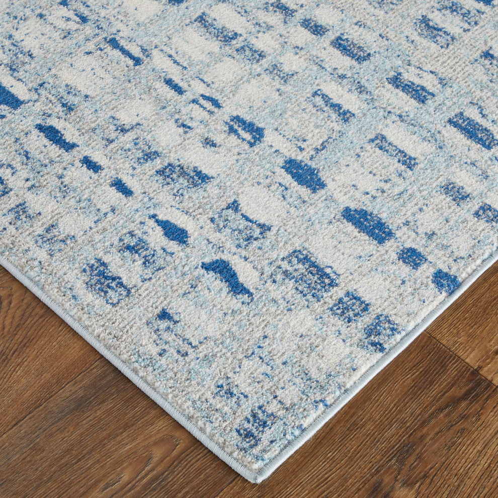 Weave & Wander Adelmo Abstract Contemporary Rug, Blue/Ivory, 2'8"x10'