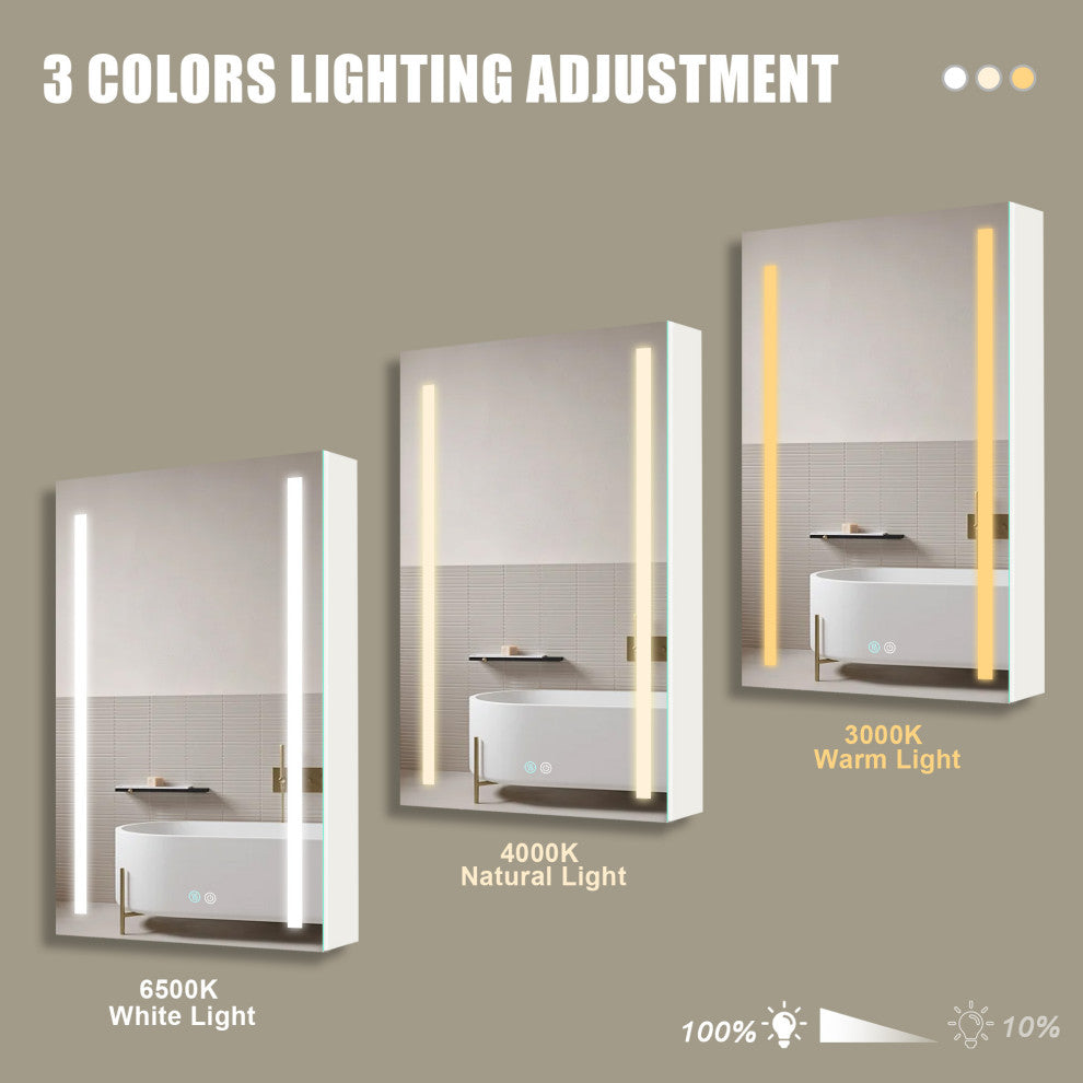 20 in. W x 30 in. H Aluminum Surface Mount Medicine Cabinet with Lighted Mirror