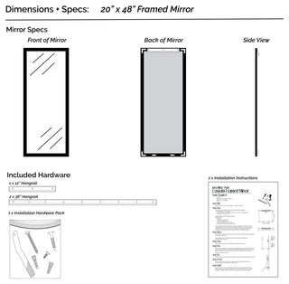 Kendall Framed Wall Mirror, Black, 20"x48"