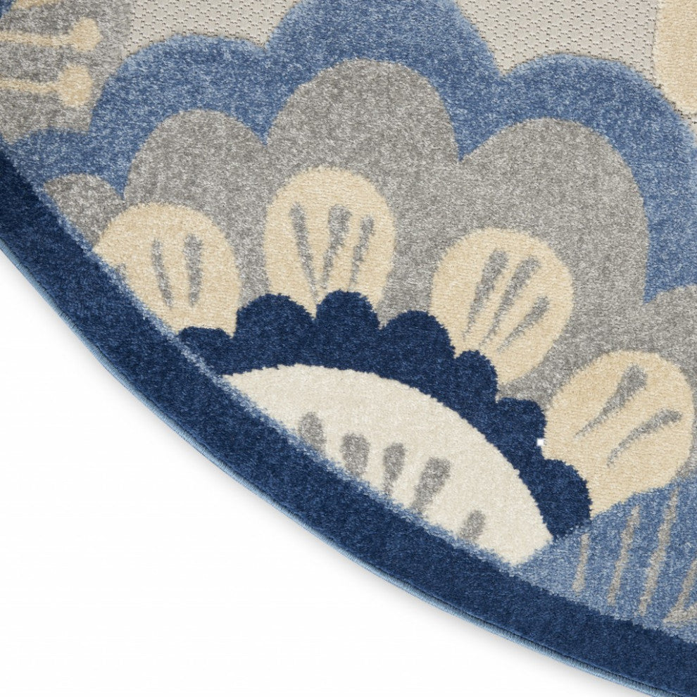 8 Round Blue and Gray Indoor Outdoor Area Rug