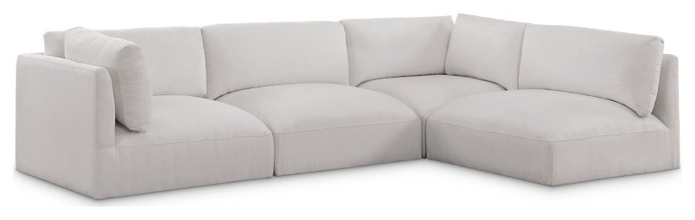 Ease Fabric Upholstered L-Shaped Modular Sectional, Cream, 4 Piece: 2 Corner, 2 Armless