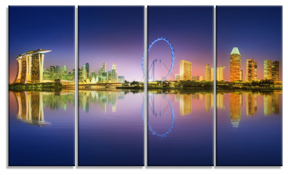 Singapore Skyline and Blue Sky, Cityscape Canvas Art Print, 48"x28", 4 Panels