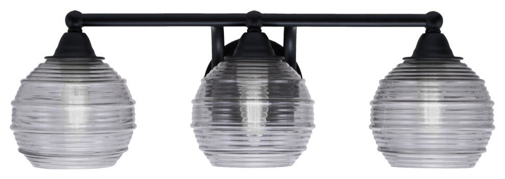 Paramount 3-Light Bath Bar, Matte Black, 6" Smoke Ribbed Glass