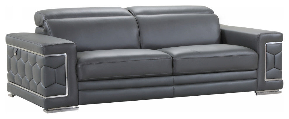 114" Sturdy Dark Gray Leather Sofa Set