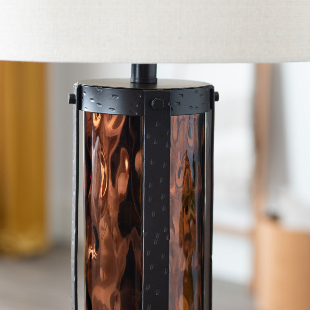32.5"H Amber Glass Table Lamps With White Drum Shade, Set of 2
