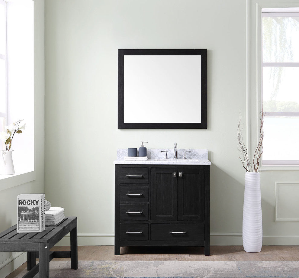 Virtu Caroline Premium 36" Single Bathroom Vanity, Zebra Gray, Mirror