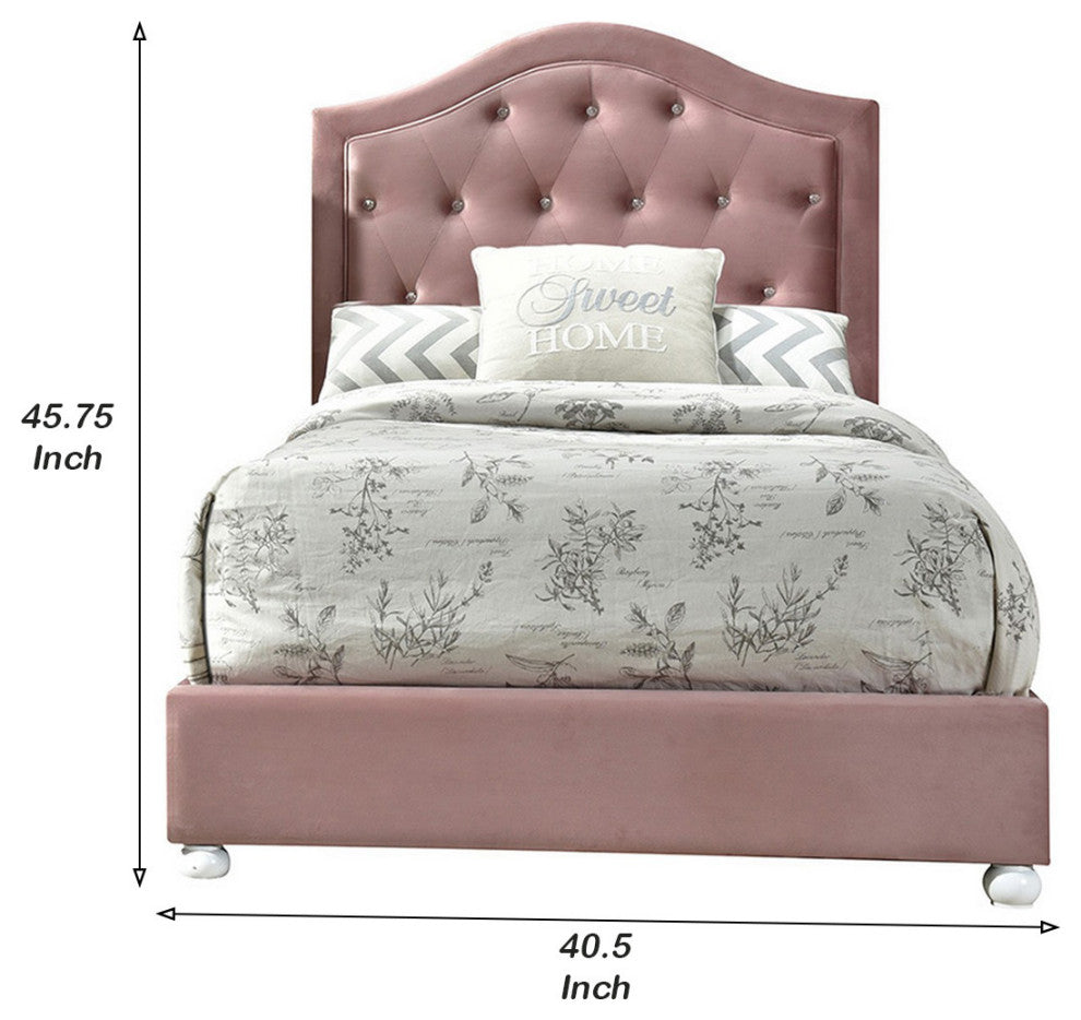 Benzara BM252760 Twin Bed With Button Tufted Arched Headboard, Pink