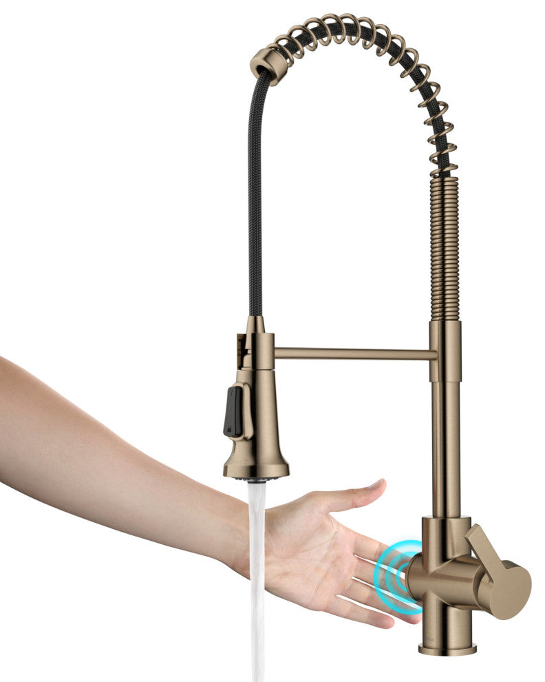 Britt Commercial Style 3-Function Pull-Down 1-Handle 1-Hole Kitchen Faucet, Spot Free Antique Champagne Bronze (Touchless Ksf-1691sfacb)
