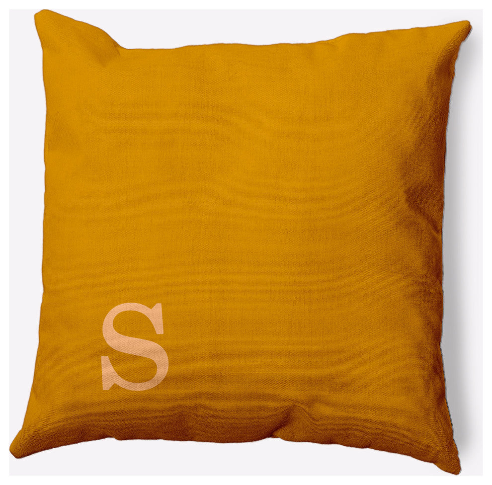 20" x 20" Modern Monogram Indoor/Outdoor Polyester Throw Pillow, Autumn Gold