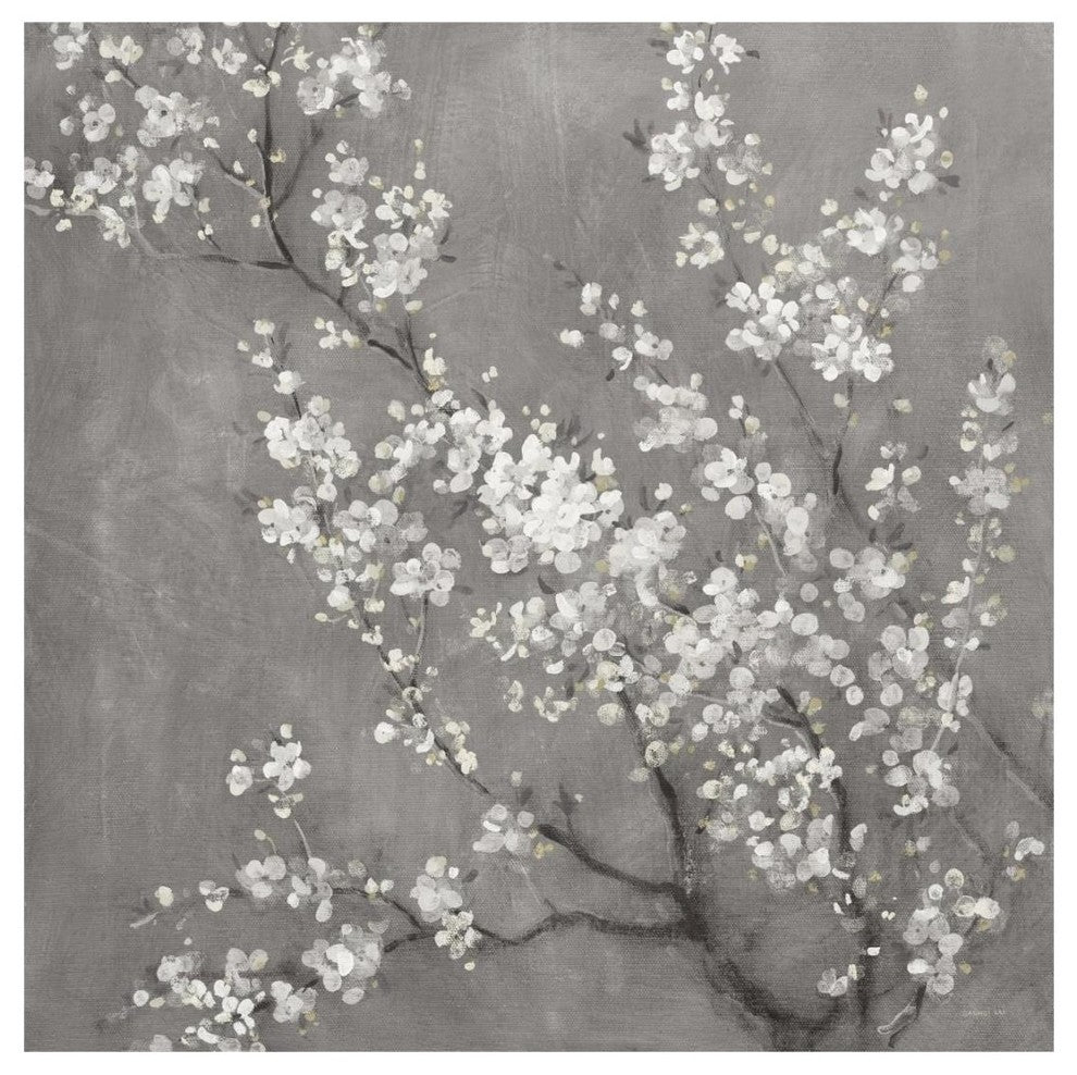 "White Cherry Blossoms II on Grey Crop" Paper Print by Danhui Nai, 20"x20"