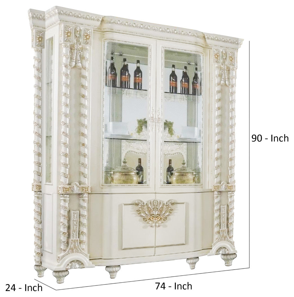 Benzara BM266458 Curio With Gold Trim Accent, Antique White