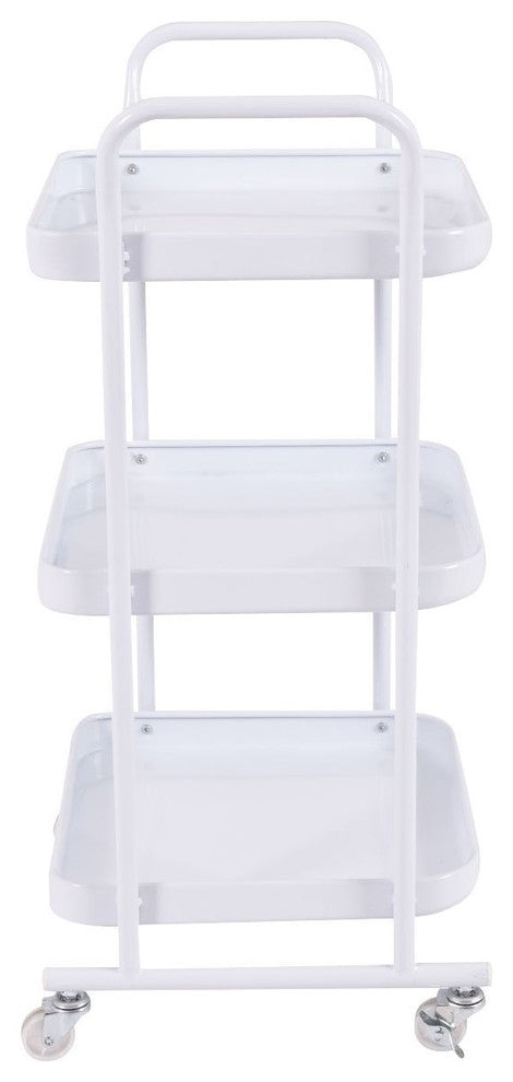 Modern 3-Tier Rolling Kitchen Steel Island Storage Trolley Cart, White