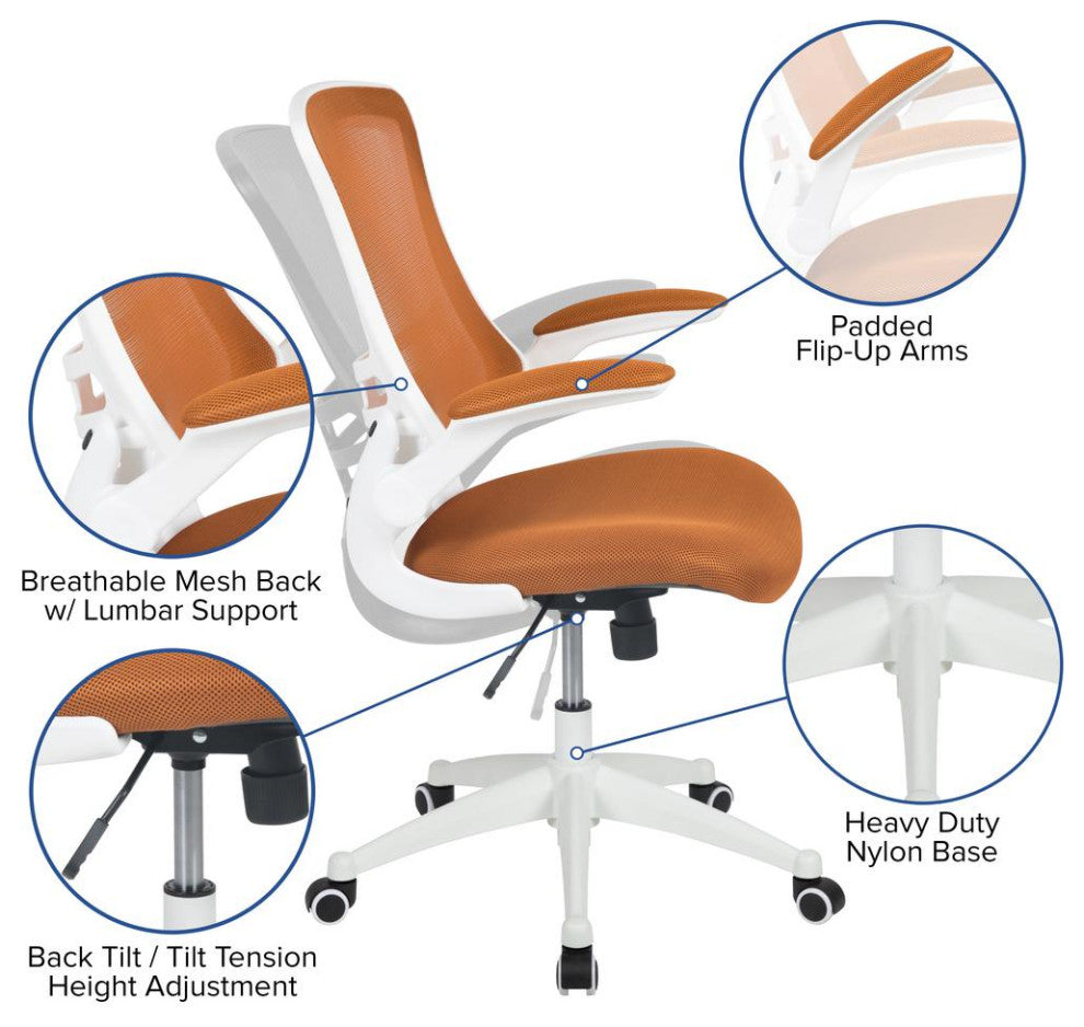 Mid-Back Mesh Swivel Ergonomic Task Office Chair, Tan/White