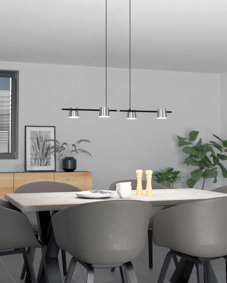Altamira 4-Light Linear Pendant, Structured Black Finish, Matte Nickel Shade