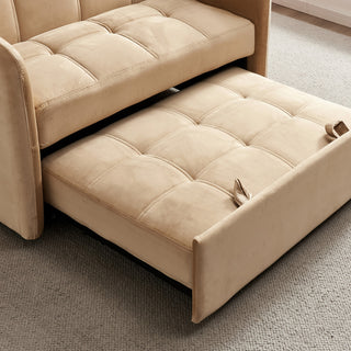 Gewnee 55.5"Twins Pull Out Sofa Bed Khaki Velvet, Khaki