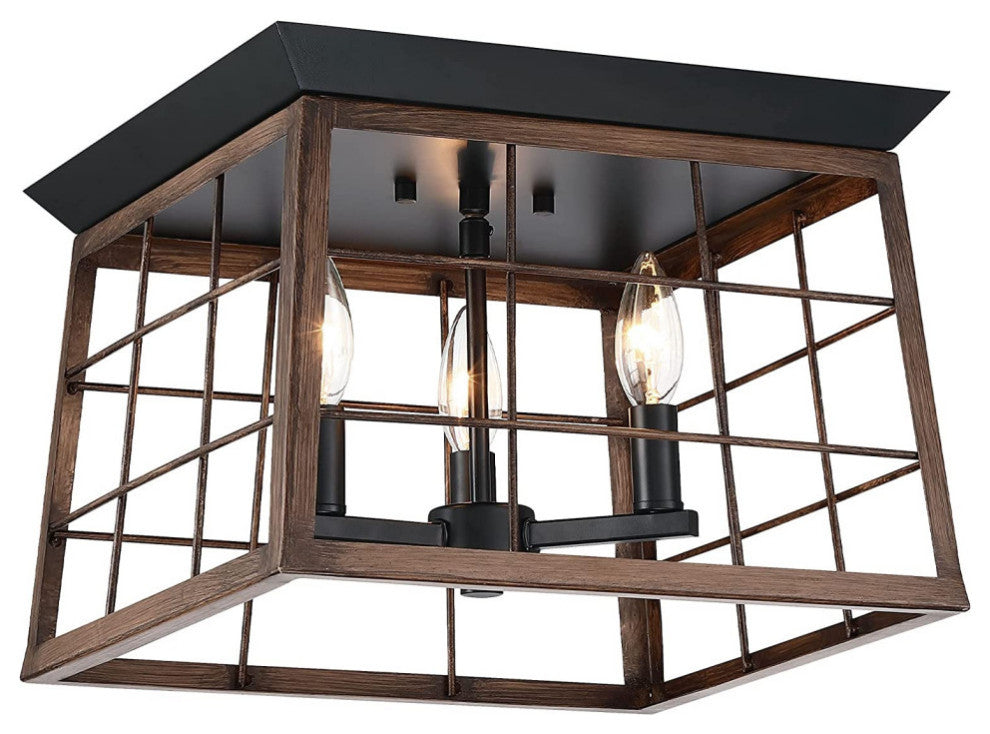3 light Wooden Close to Ceiling Lighting lamp farmhouse black Flush Mount
