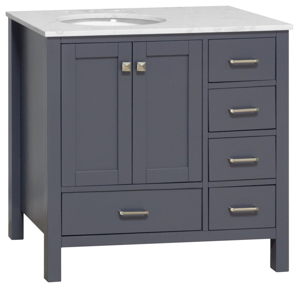Horizon 36" Bathroom Vanity, Marine Gray, Engineered Carrara