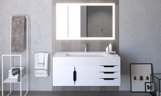 CastelloUSA Nile 48" Wall Mounted Vanity Set, White, White Top, Black Handles