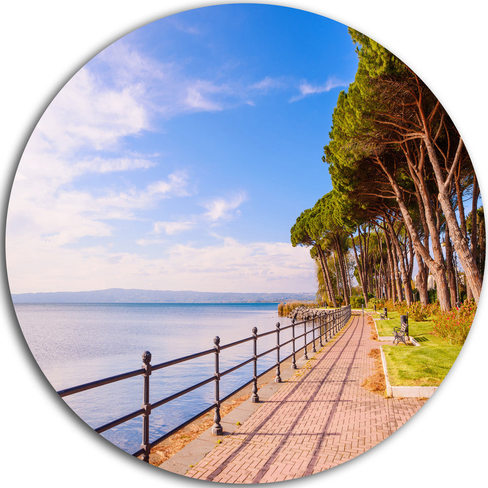Promenade And Pine Trees In Italy, Landscape Disc Metal Wall Art, 23"