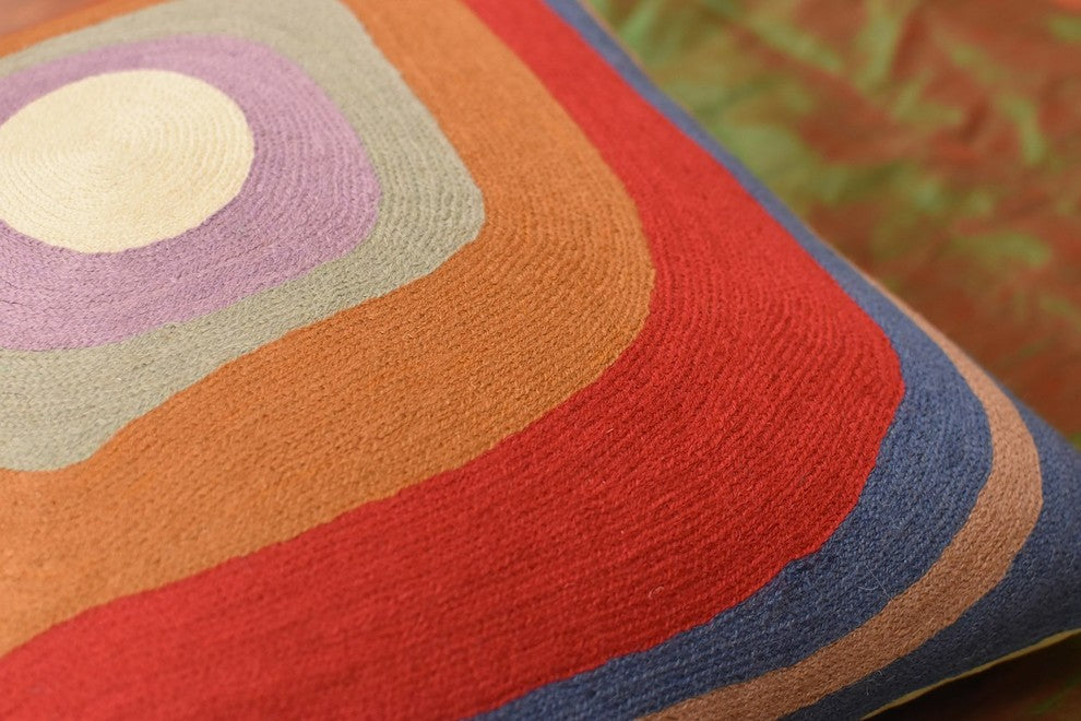 Kandinsky Ruby Square Medium Blue IV Throw Pillow Cover Handmade Wool 18x18"