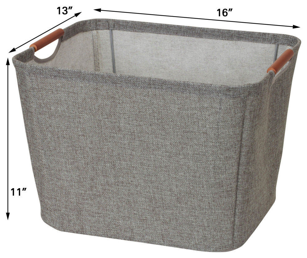 Medium Tapered Soft-Side Storage Bin With Wood Handles