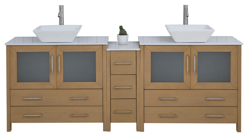 Vanity Art Vanity Set With Vessel Sink, Natural Oak, 84", Standard Mirror