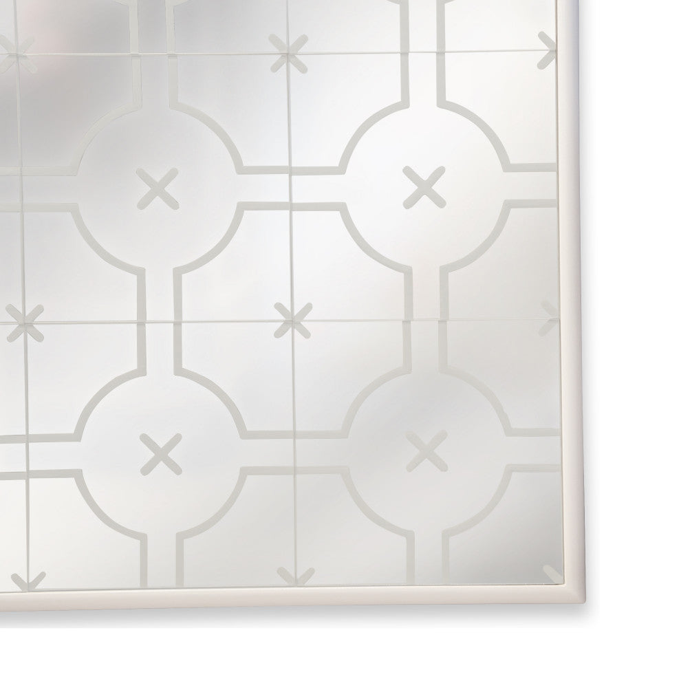 Large Etched Glass Mirror, Geometric Mid Century Art Mirror