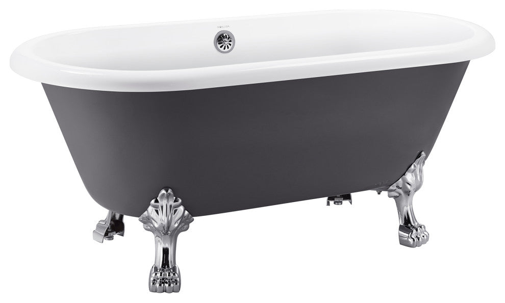 59" Acrylic Roll-Top Clawfoot Non-Whirlpool Bathtub, Gray