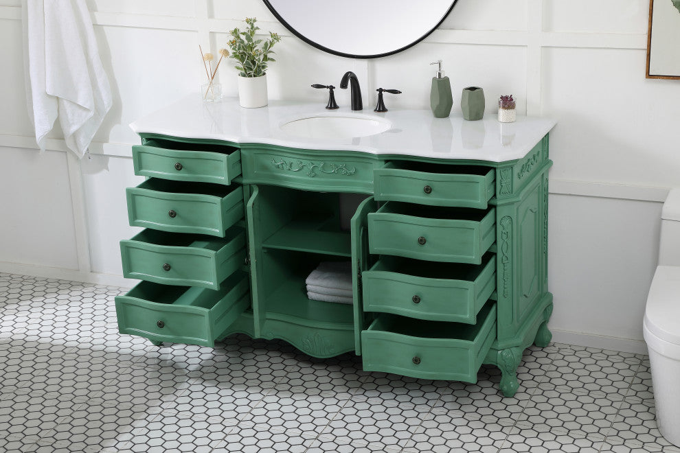 Bathroom Vanity, Vintage Mint, 60", Single Sink