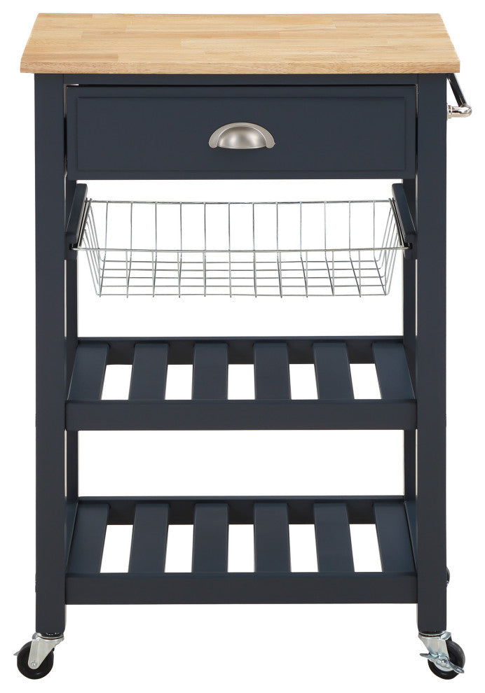 Hampton Kitchen Cart With Wood Top and Blue Stone Base