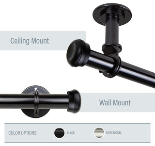 Cillo Ceiling 1" Curtain Rod/Room Divider, Black, 48-84"