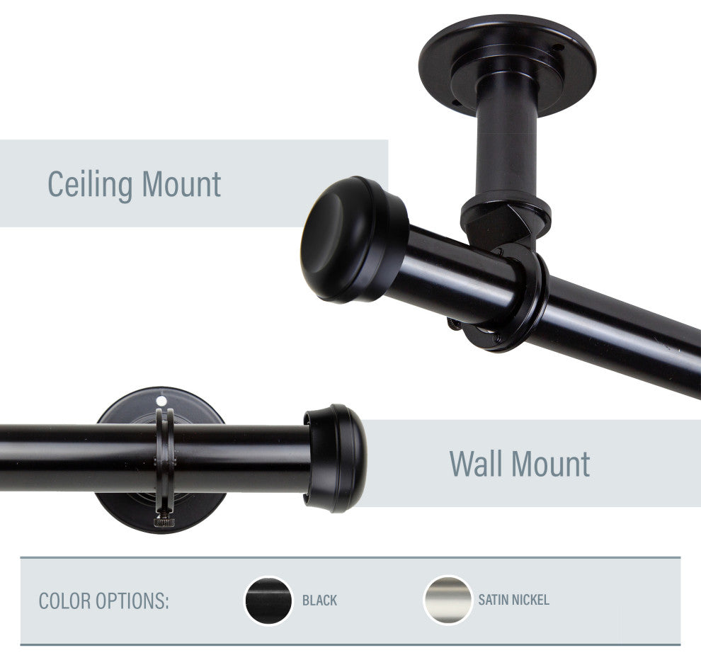 Cillo Ceiling 1" Curtain Rod/Room Divider, Black, 48-84"